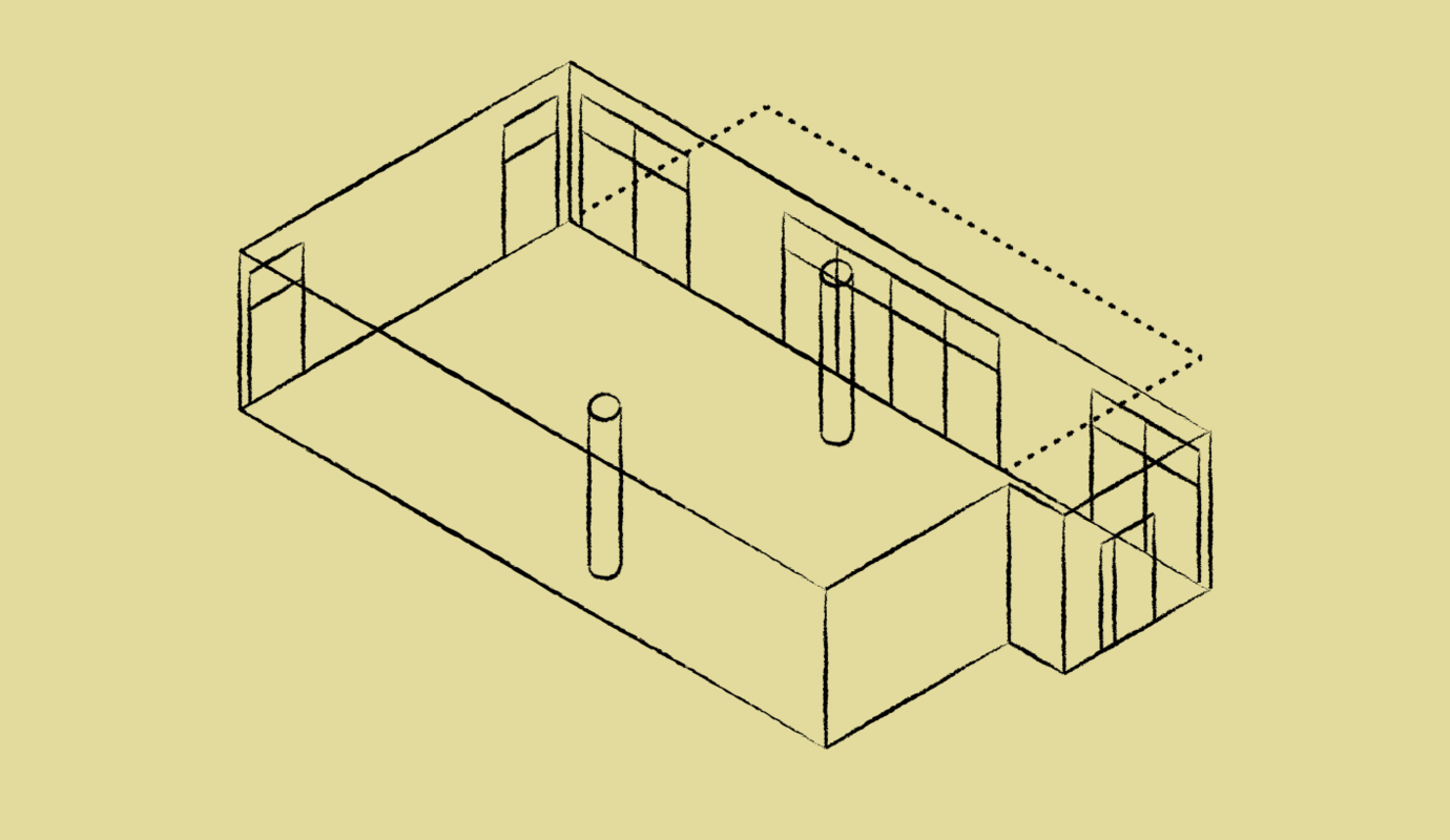 Skizze von einem Tagungsraum mit kleiner Überdachung